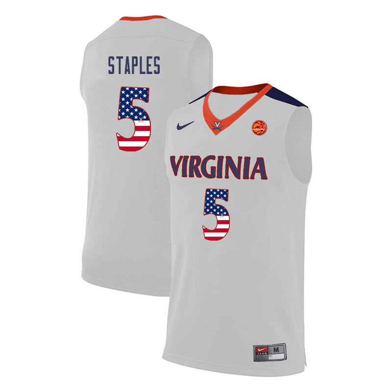 Men Virginia Cavaliers #5 Curtis Staples College Basketball USA Flag Fashion Jerseys-White